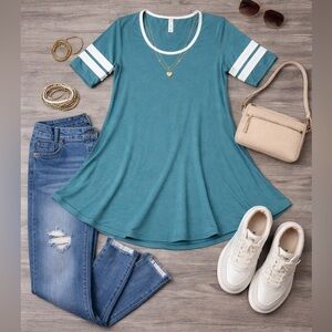 LuLaRoe Teal Dress with White Accents
